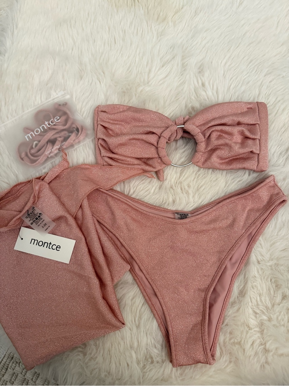 Montce Shimmer PRIMA Pink Bikini Set with Sarong